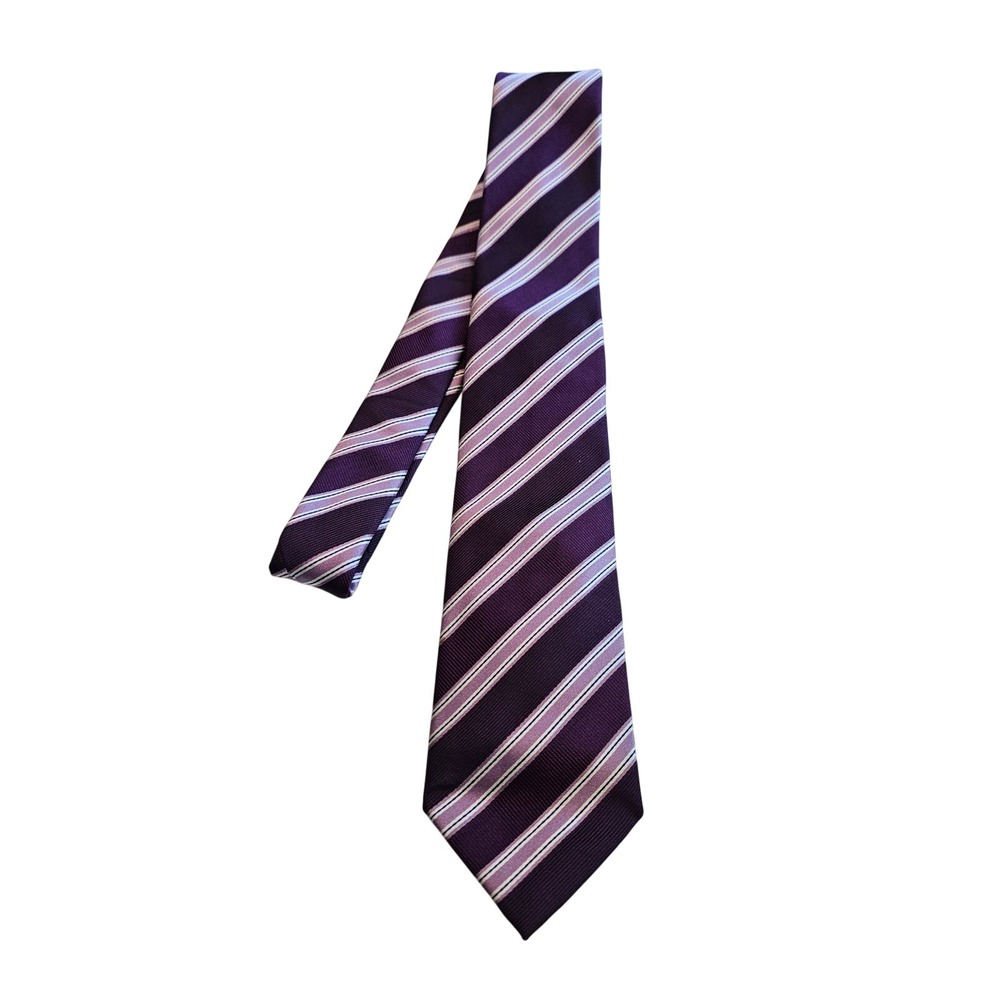 BOSS Hugo‎ Boss Mens Silk Striped Necktie Purple Pink White Italy